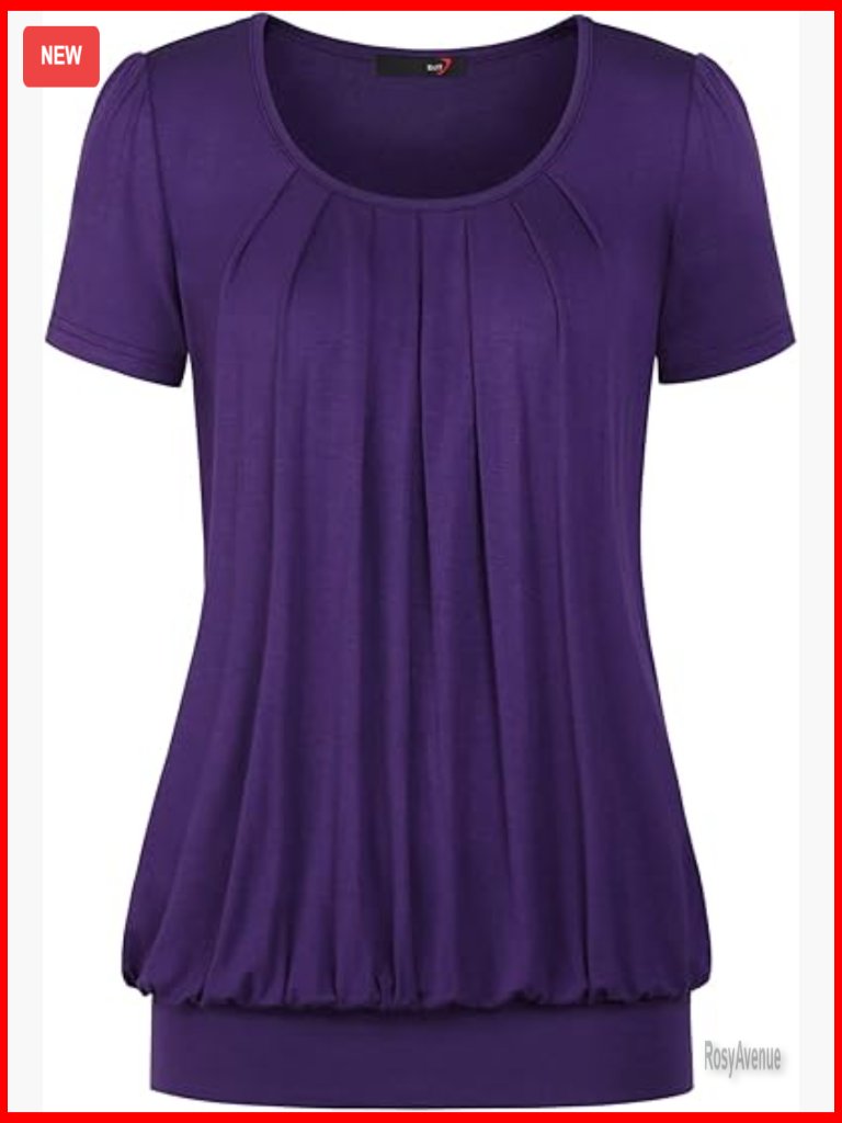 Short Sleeve Pleated Front Tunic Blouse Tee